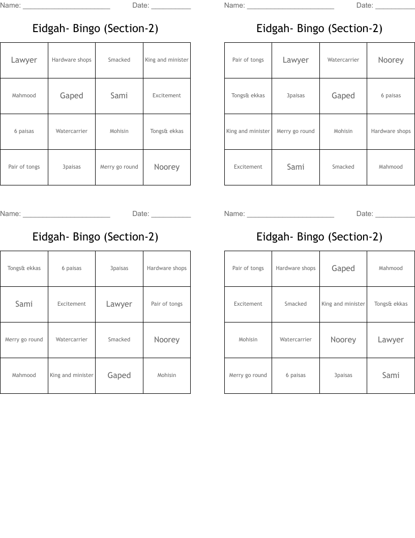 Eidgah- Bingo (Section-2)
