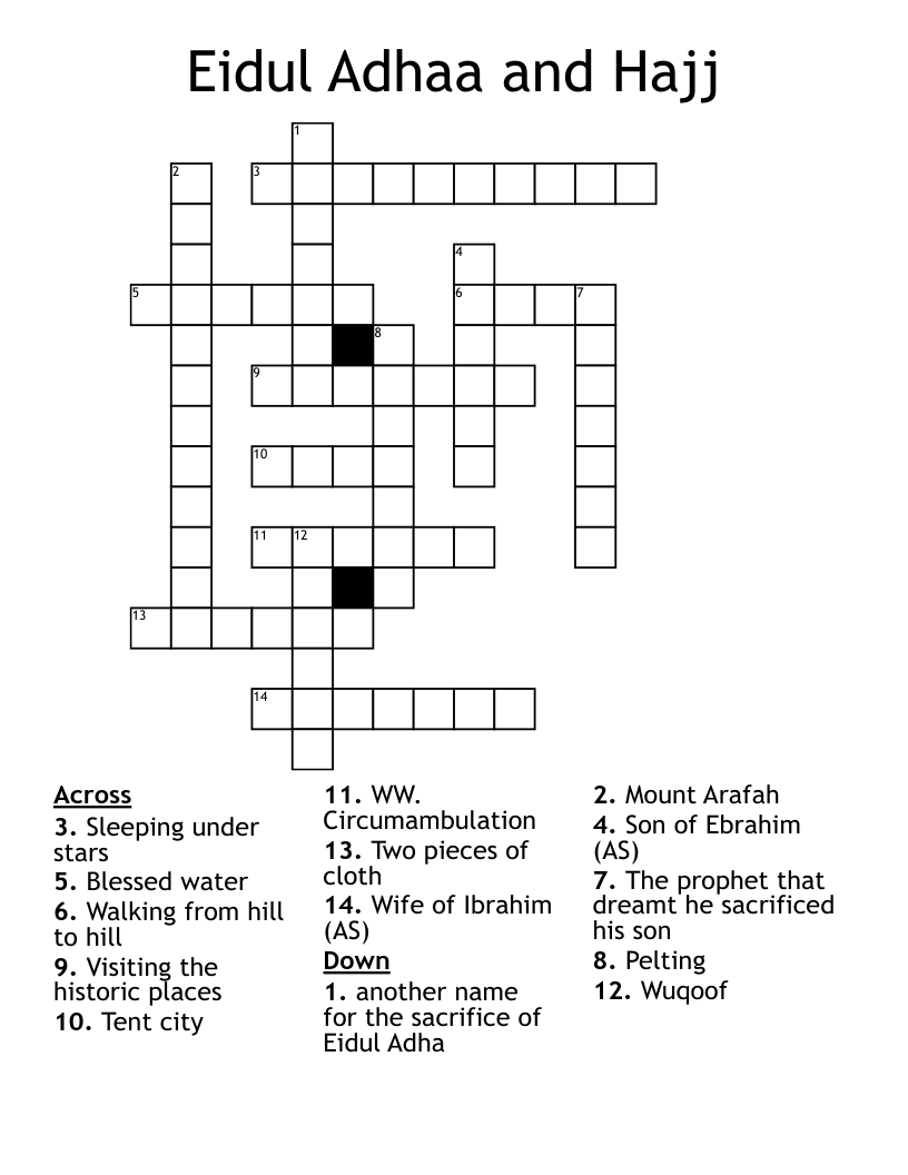 Eidul Adhaa and Hajj Crossword