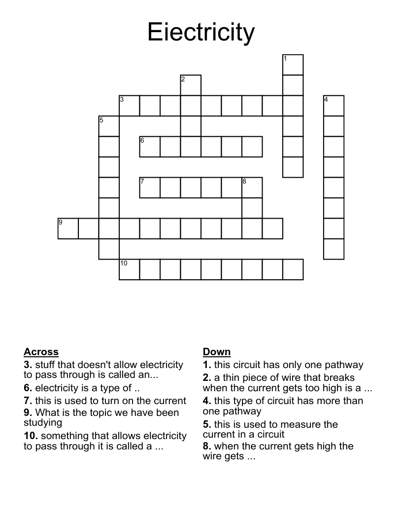 Eiectricity Crossword
