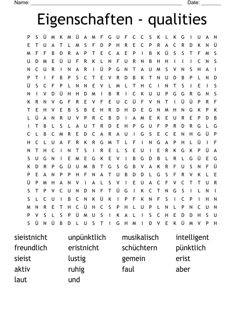 Eigenschaften - qualities Word Search