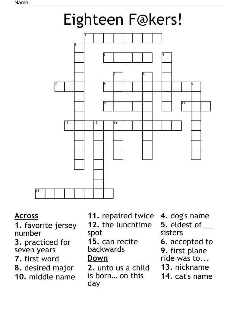 Eighteen F@kers! Crossword