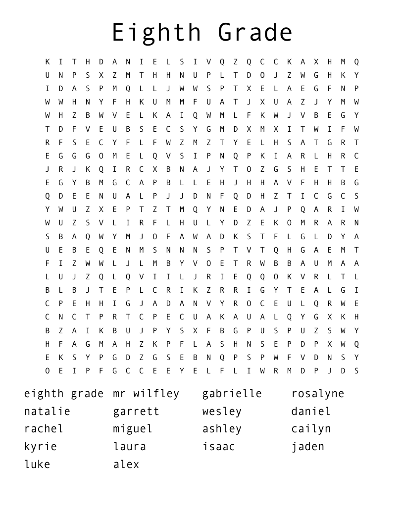 Eighth Grade Word Search