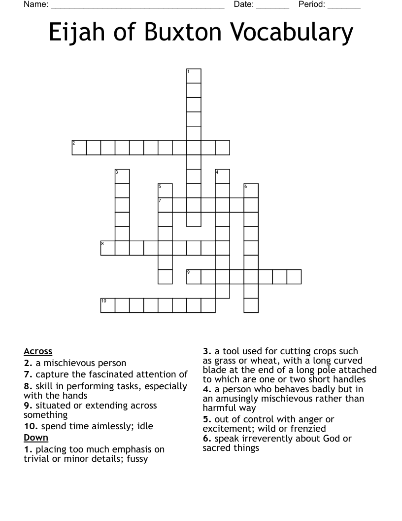 Eijah of Buxton Vocabulary Crossword