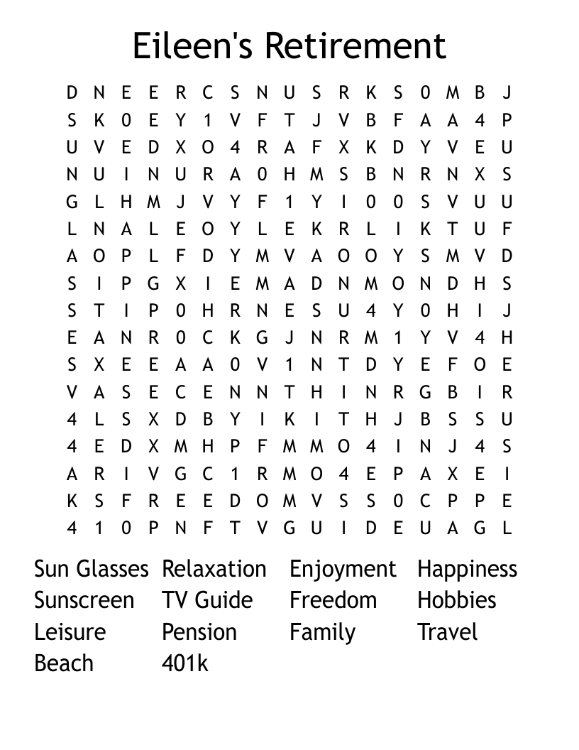 Eileen's Retirement     Word Search