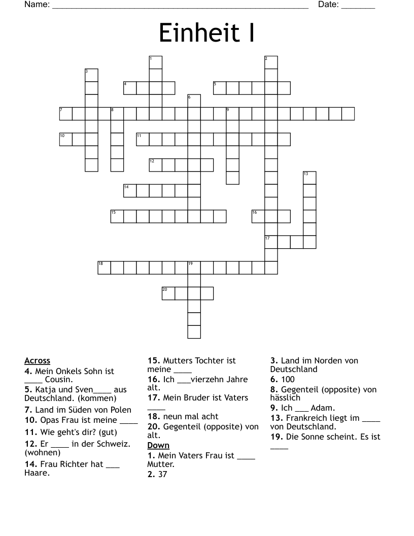 Einheit I Crossword