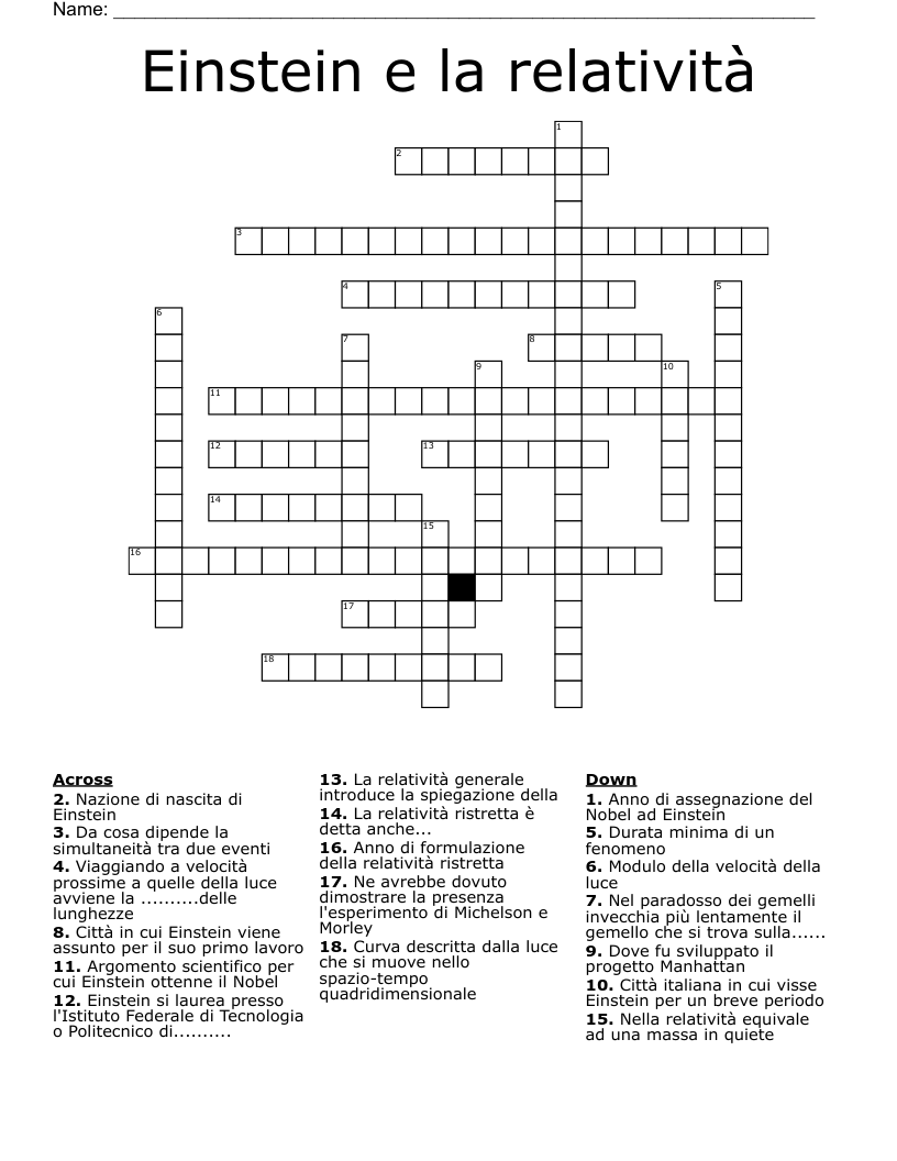 Einstein e la relatività Crossword