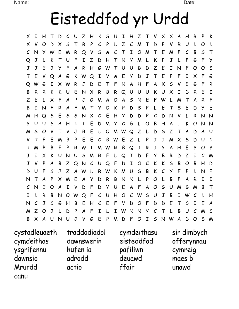 Eisteddfod yr Urdd Word Search