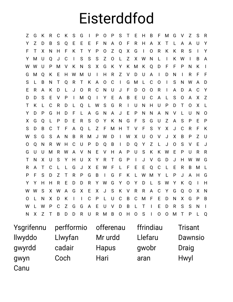 Eisterddfod Word Search