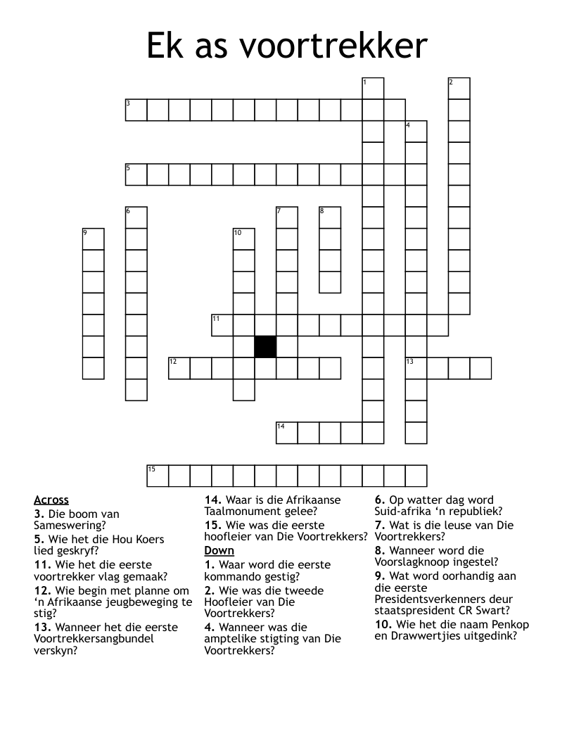 Ek as voortrekker Crossword