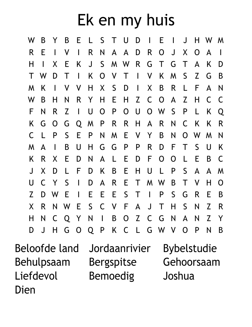 Ek en my huis Word Search