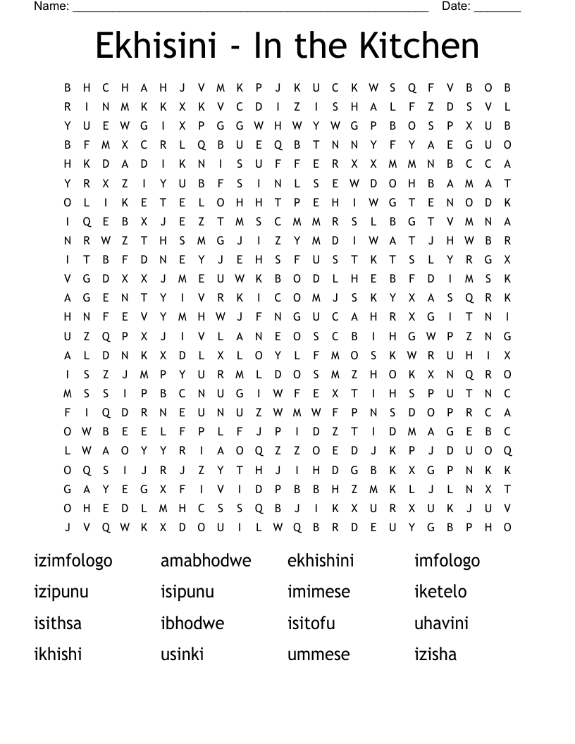 Ekhisini - In the Kitchen Word Search