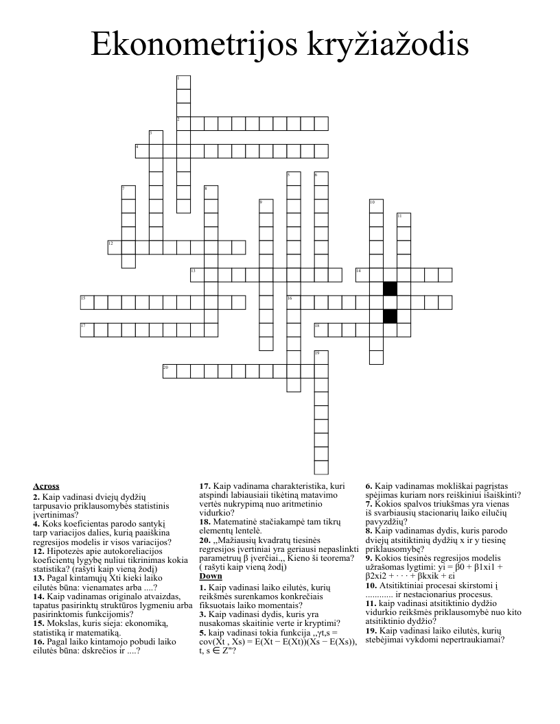 Ekonometrijos kryžiažodis Crossword