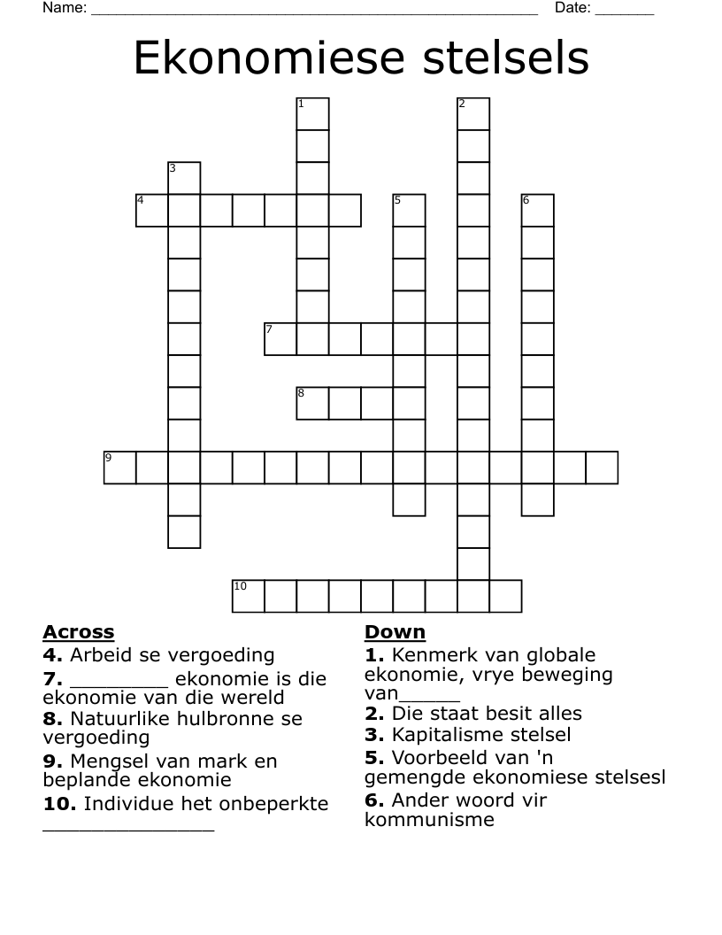 Ekonomiese stelsels  Crossword