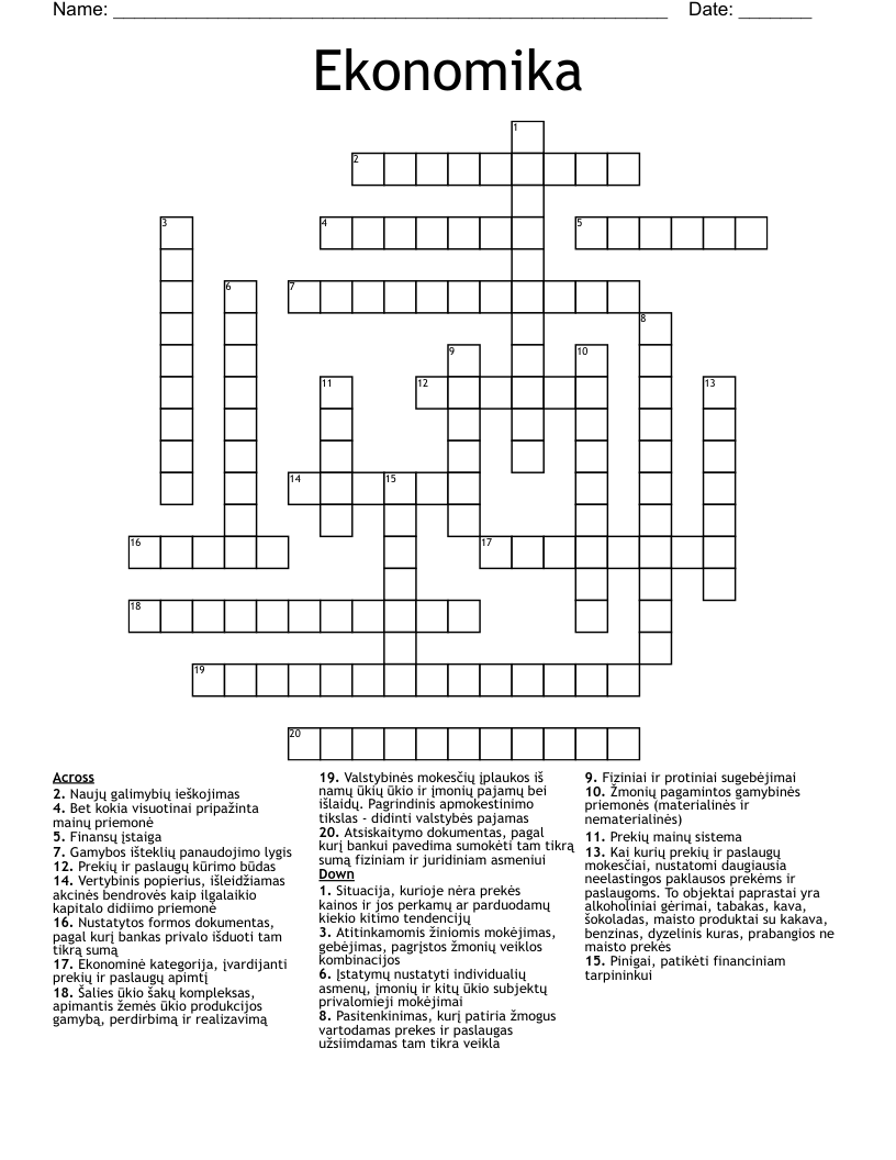 Ekonomika Crossword