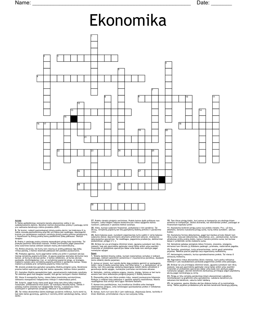Ekonomika Crossword
