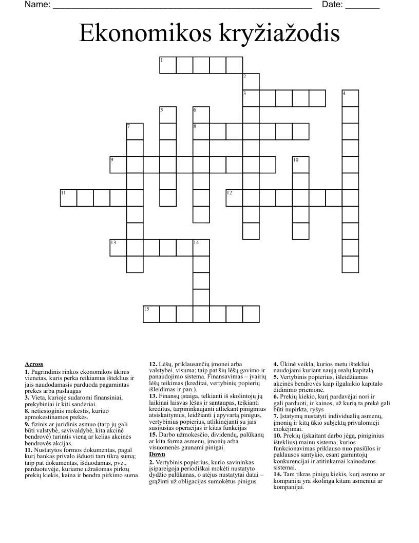 Ekonomikos kryžiažodis Crossword