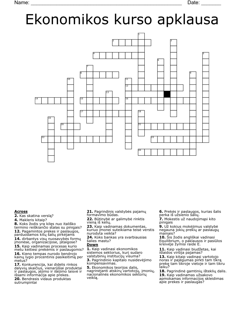 Ekonomikos kurso apklausa Crossword