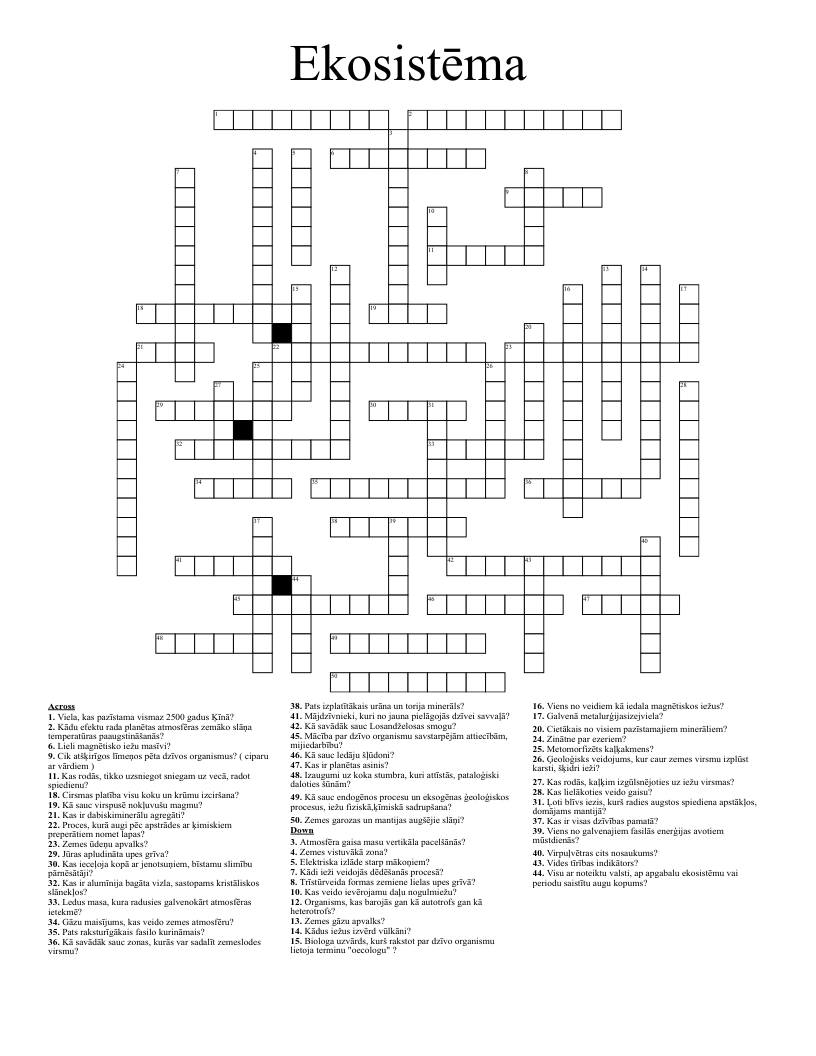 Ekosistēma Crossword