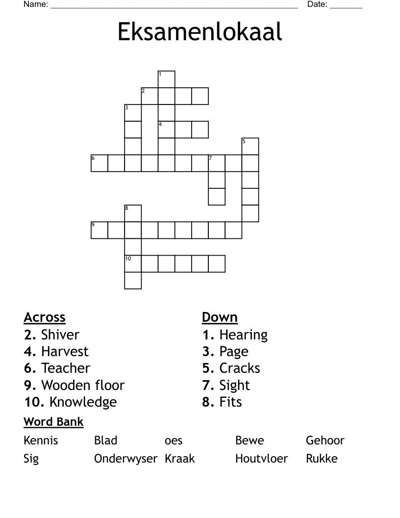 Eksamenlokaal Crossword
