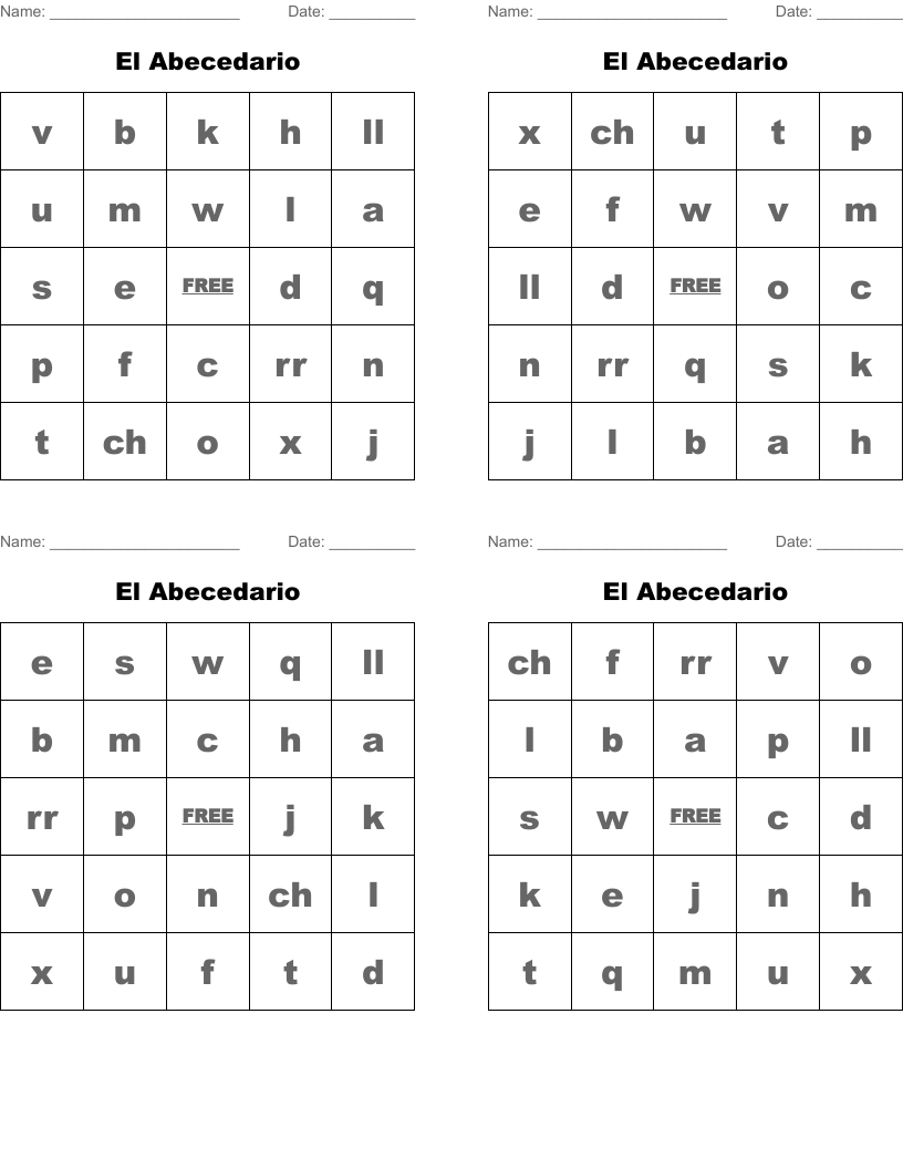 El Abecedario Bingo Cards
