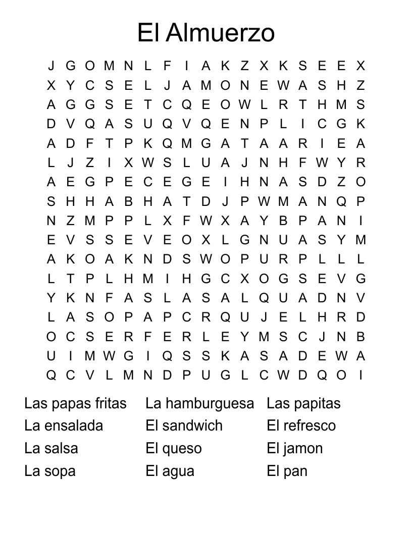 El Almuerzo         Word Search