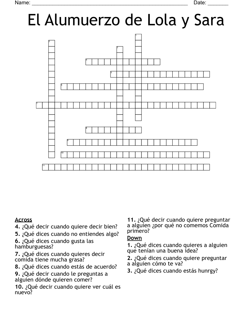 El Alumuerzo de Lola y Sara Crossword