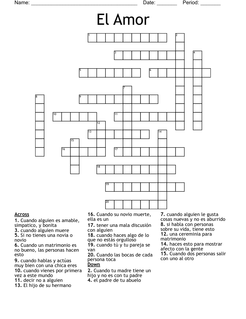El Amor Crossword