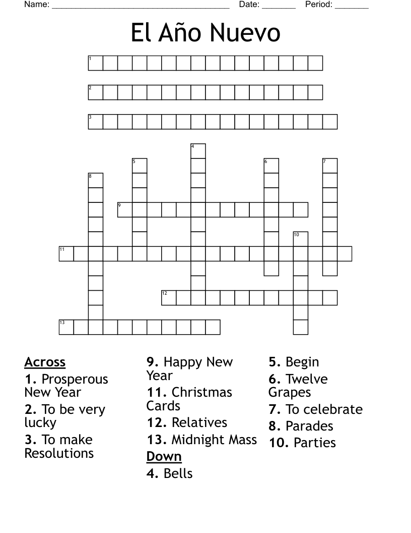 El Año Nuevo  Crossword