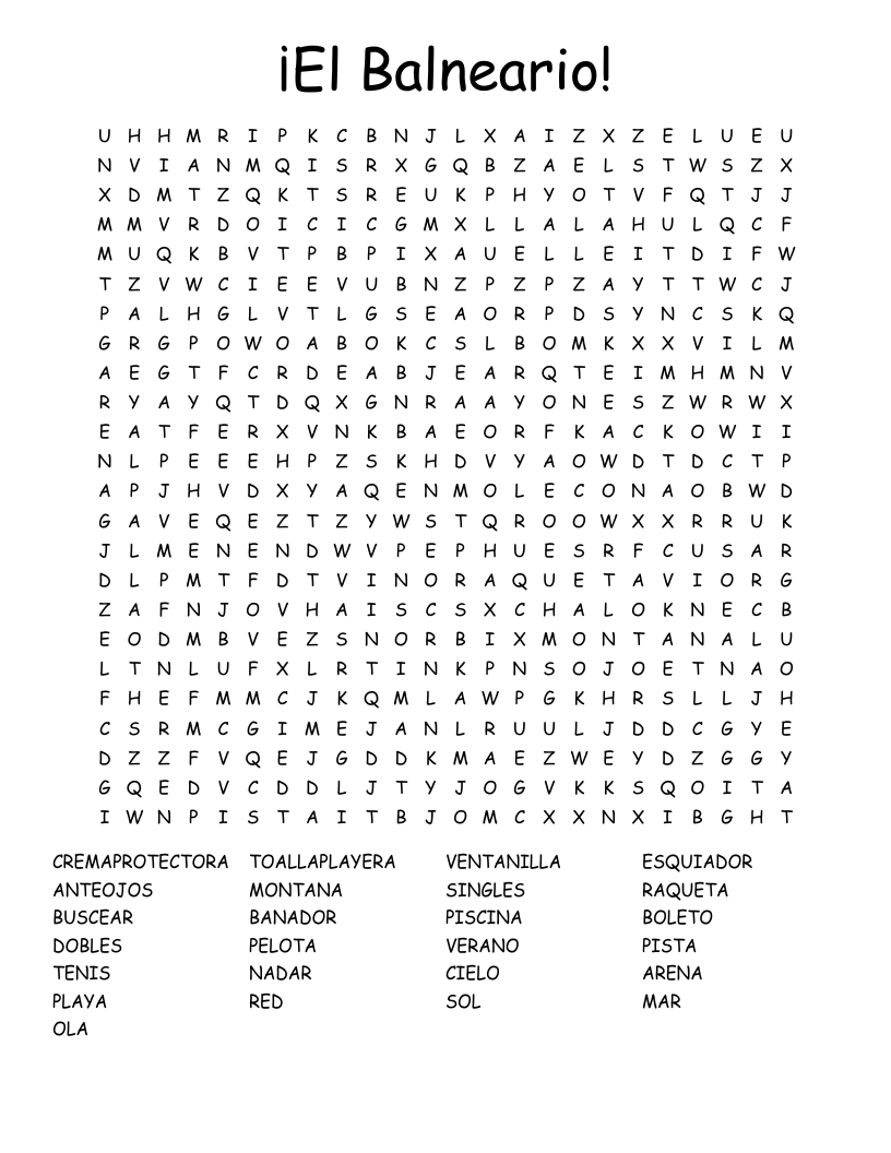 ¡El Balneario! Word Search