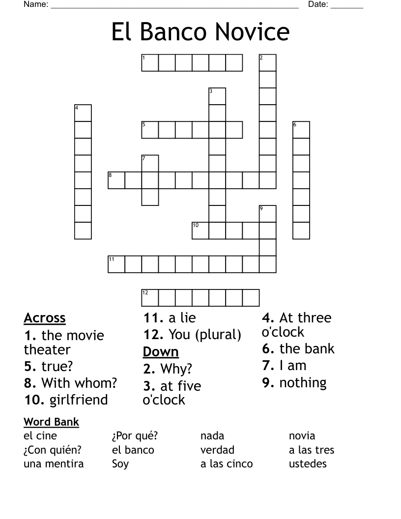 El Banco Novice Crossword