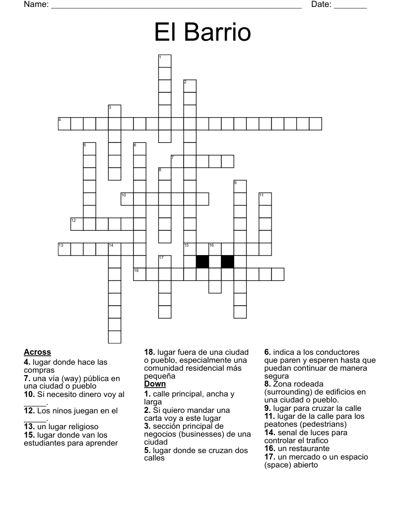 El Barrio Crossword