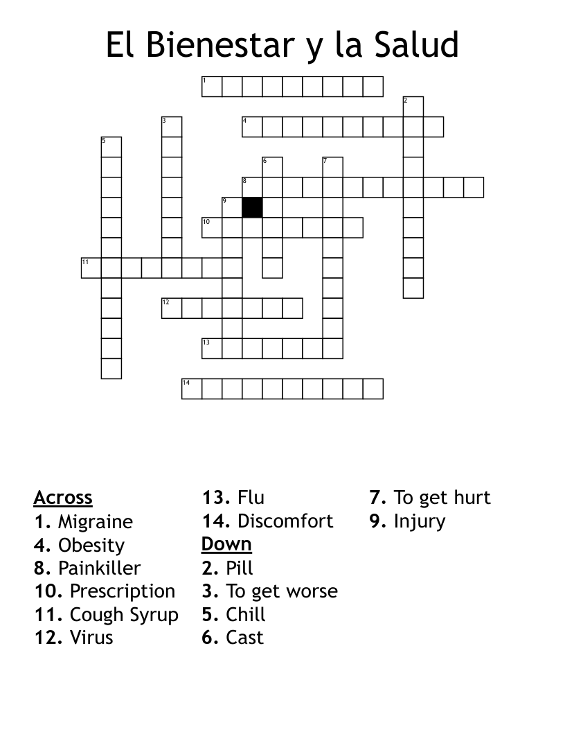El Bienestar y la Salud  Crossword
