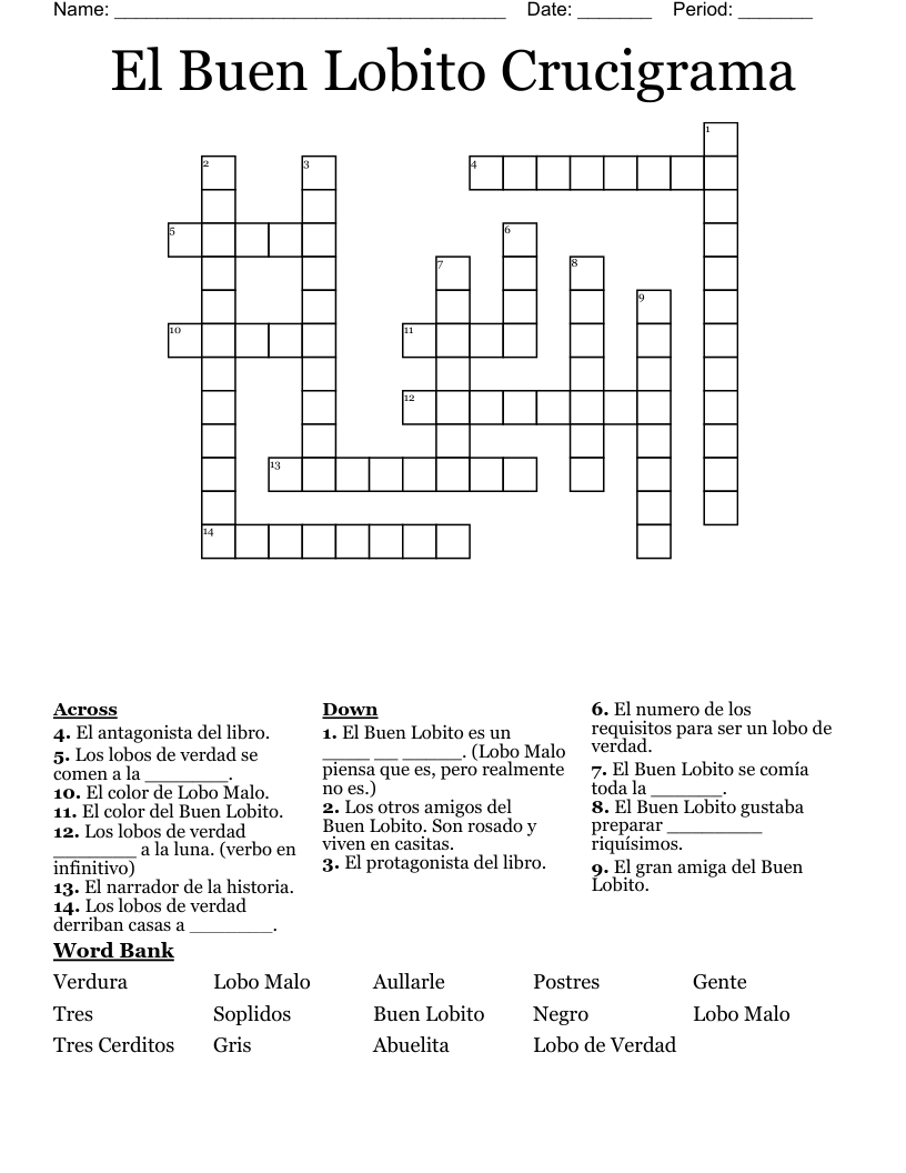 El Buen Lobito Crucigrama Crossword