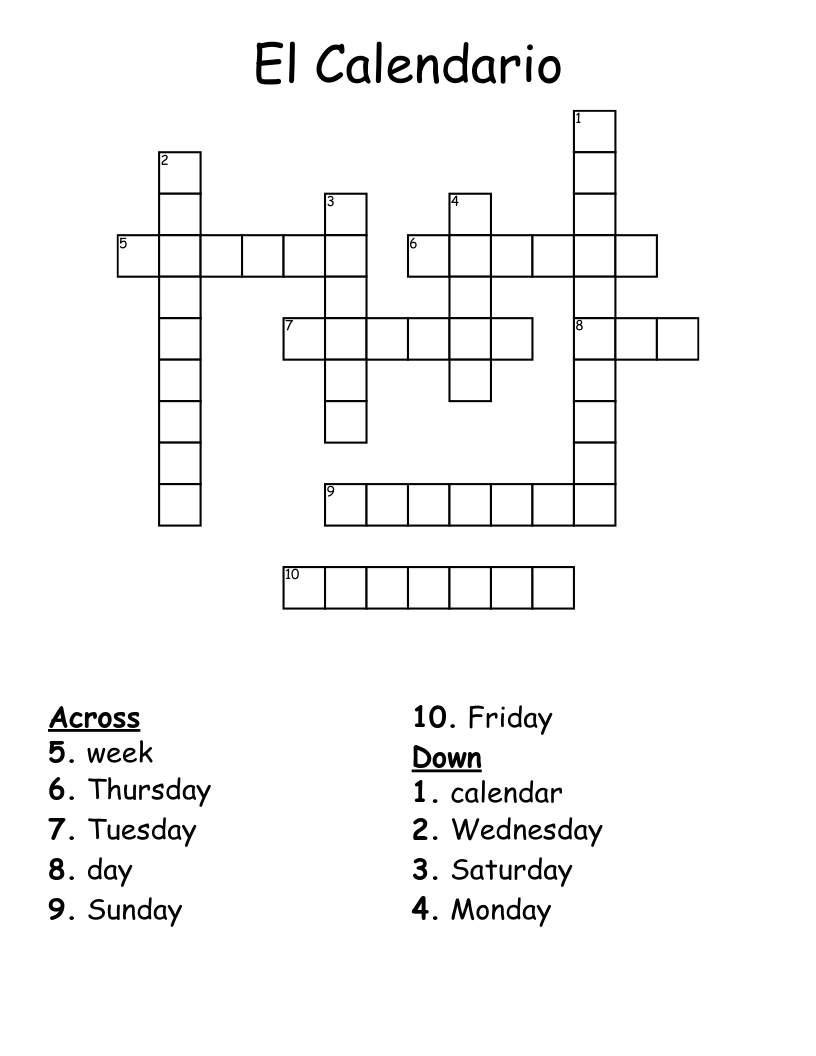 El Calendario Crossword