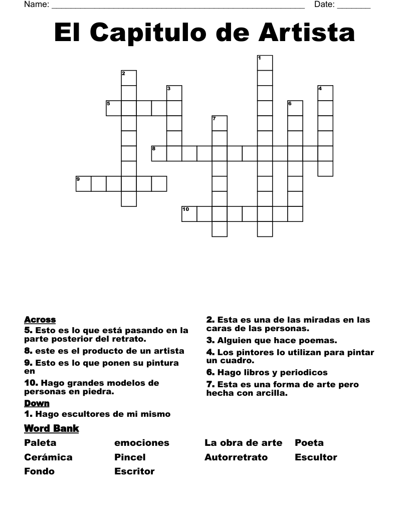El Capitulo de Artista Crossword