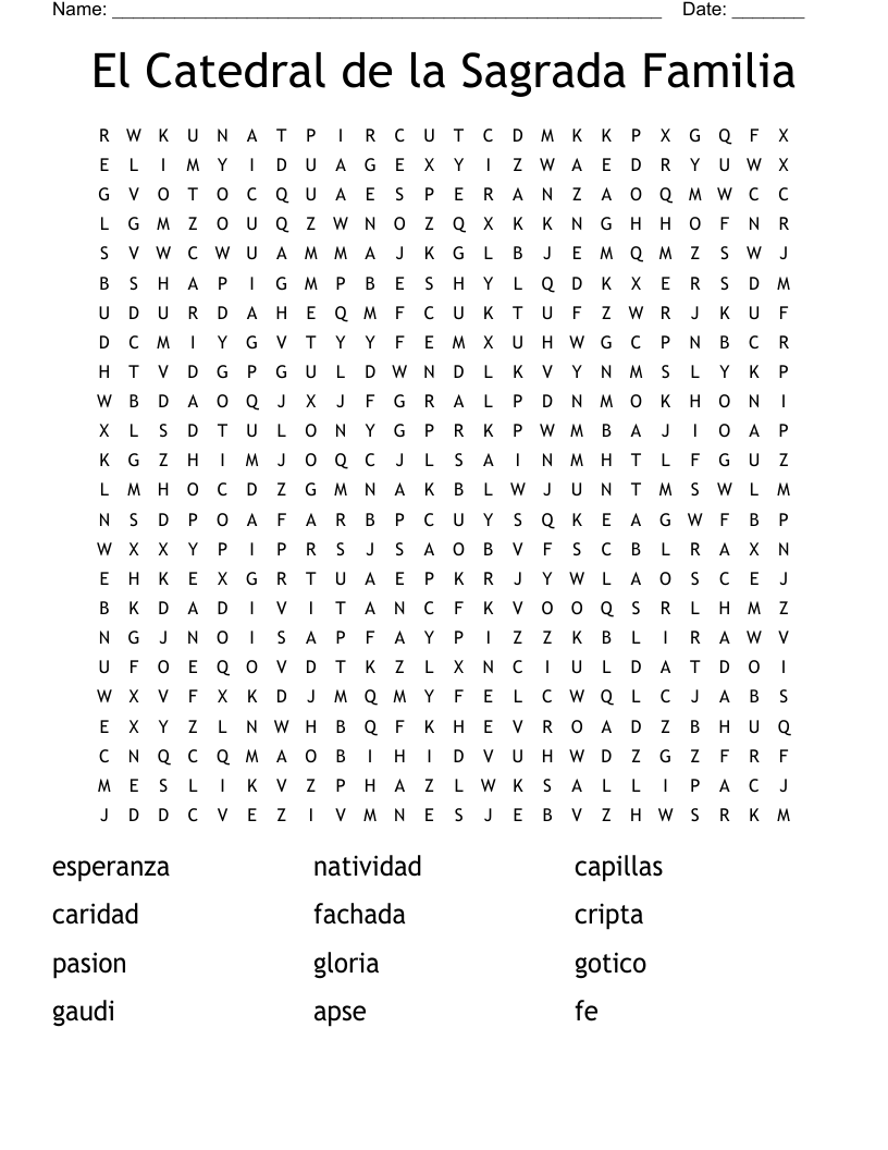 El Catedral de la Sagrada Familia Word Search