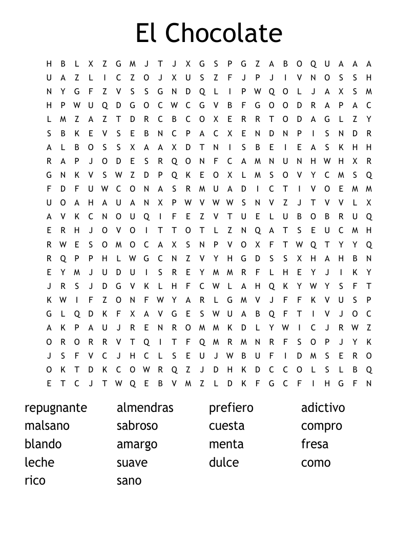 El Chocolate Word Search