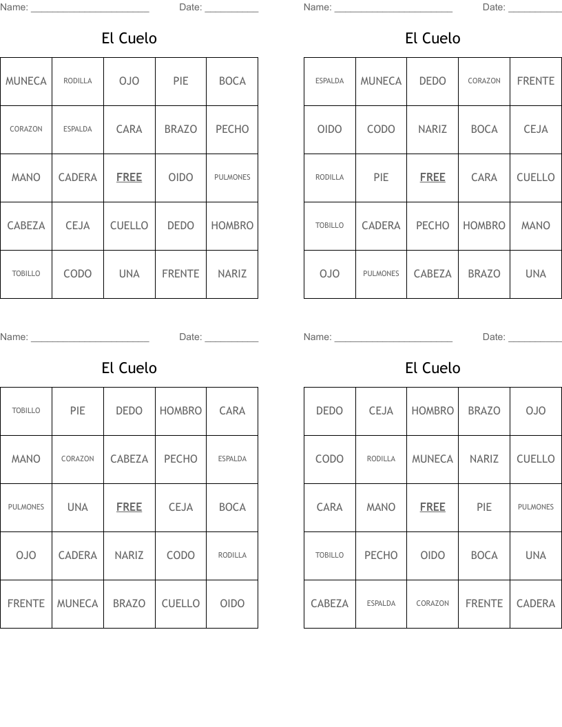 El Cuelo Bingo Cards