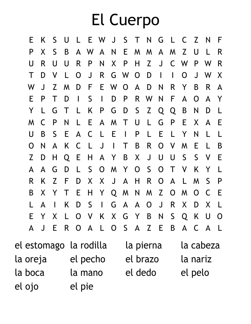 El Cuerpo Word Search