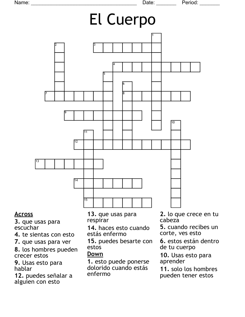 El Cuerpo Crossword