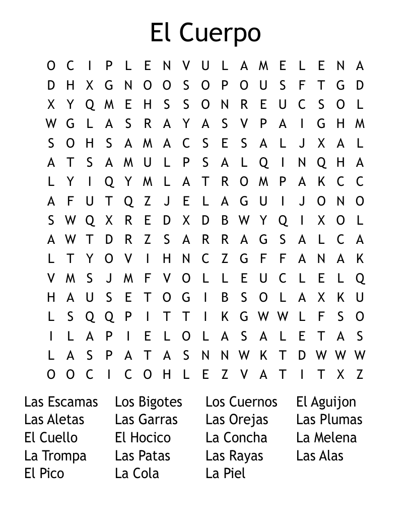 El Cuerpo Word Search