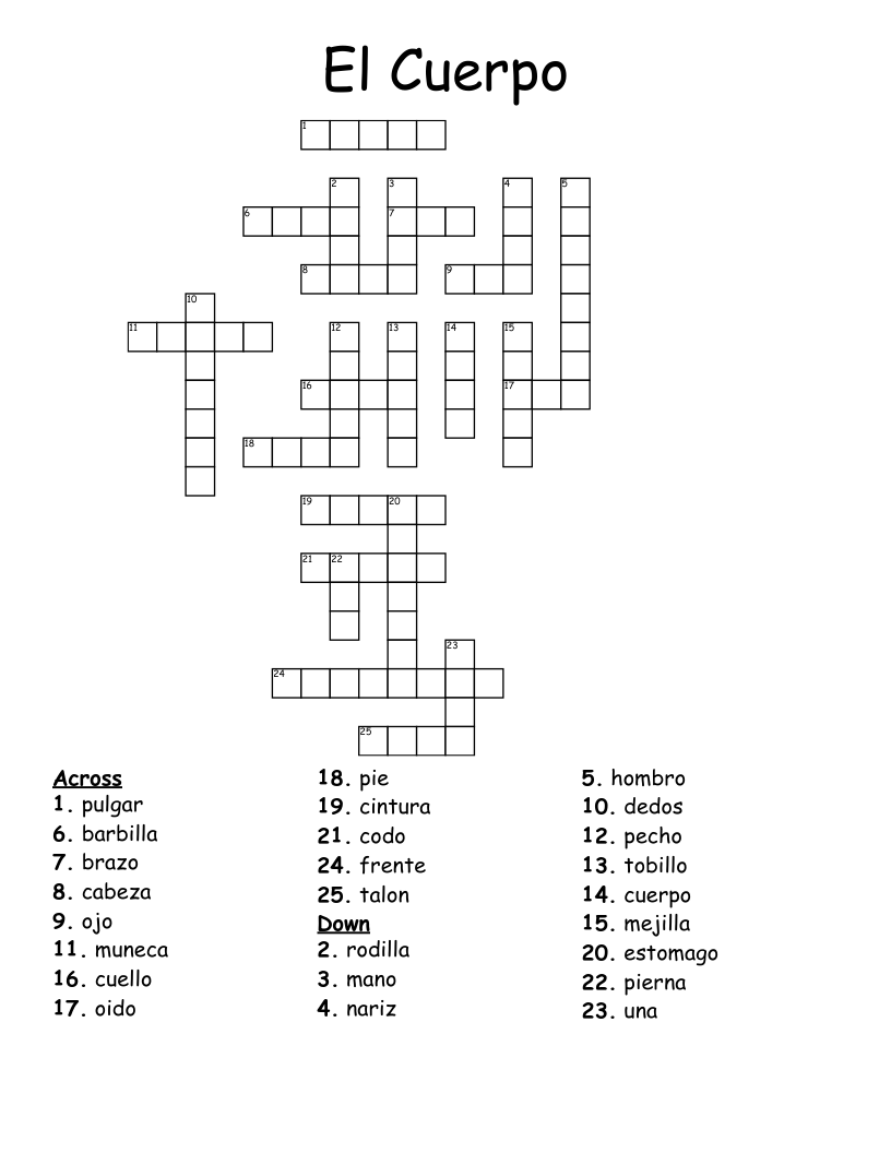 El Cuerpo Crossword