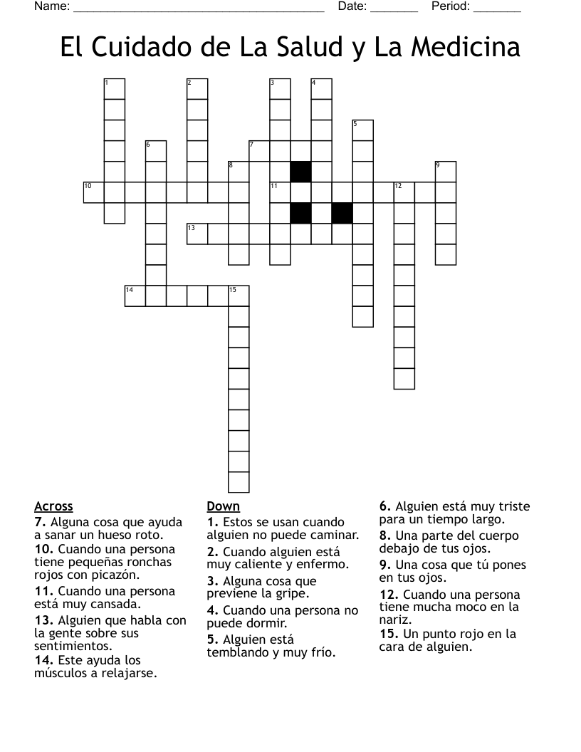 El Cuidado de La Salud y La Medicina Crossword