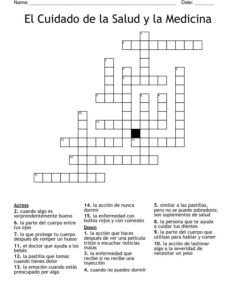 El Cuidado de la Salud y la Medicina Crossword