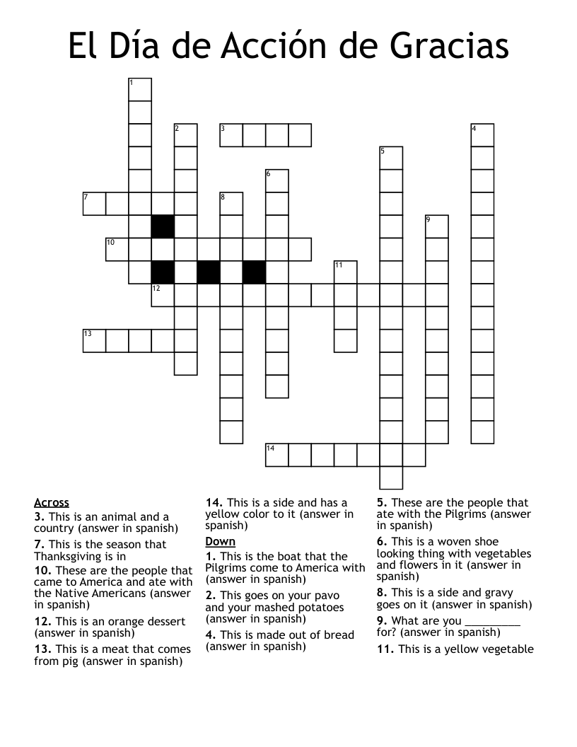 El Día de Acción de Gracias Crossword