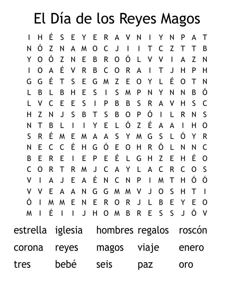 El Día de los Reyes Magos Word Search