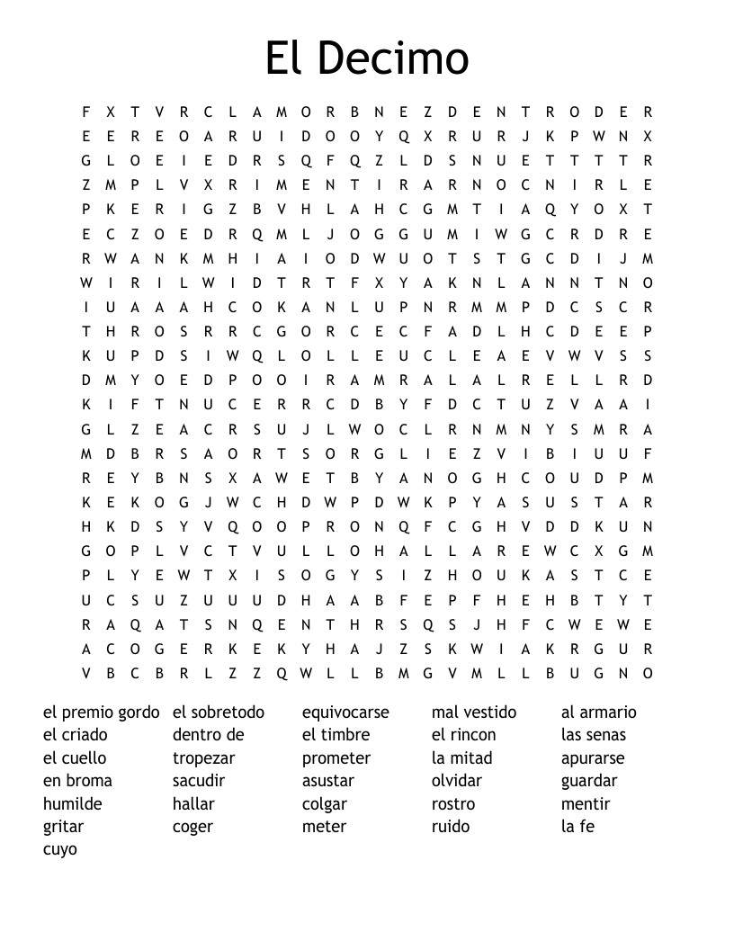 El Decimo Word Search