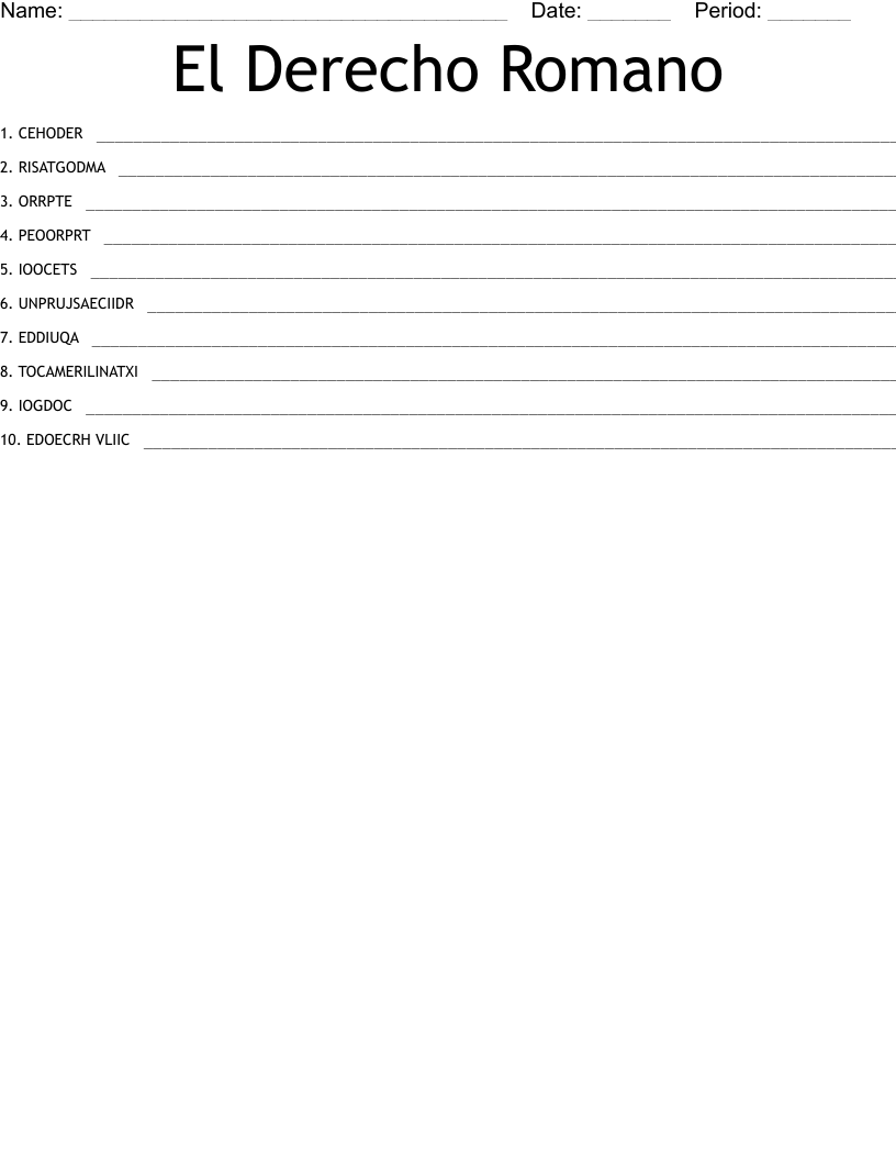 El Derecho Romano Word Scramble