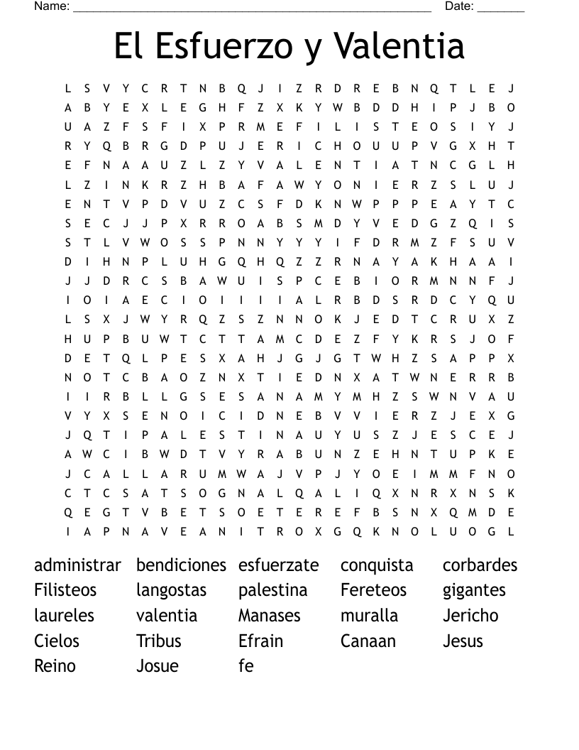 El Esfuerzo y Valentia Word Search