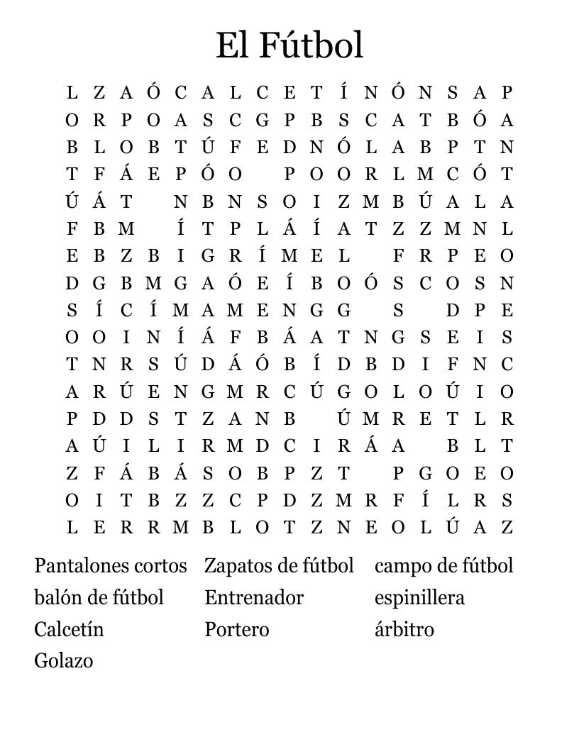 El Fútbol Word Search